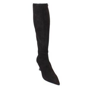 Isabelle 413b Black Suede Leather Zip Pointy Knee High Heel Boot